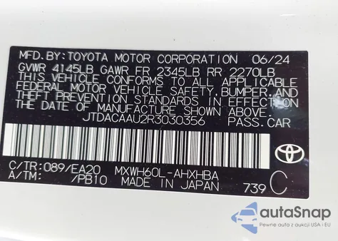 2024 Toyota Prius Limited z USA, uszkodzony, nr VIN JTDACAAU2R3030356